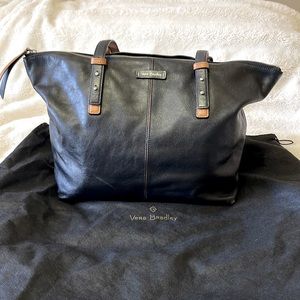 Vera Bradley-Black Leather Gallitan Satchel